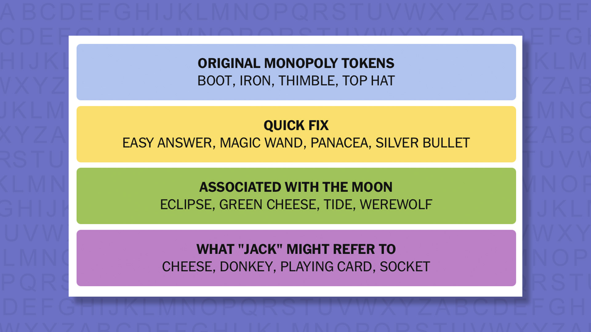 NYT Connections answers game 985 on a purple background