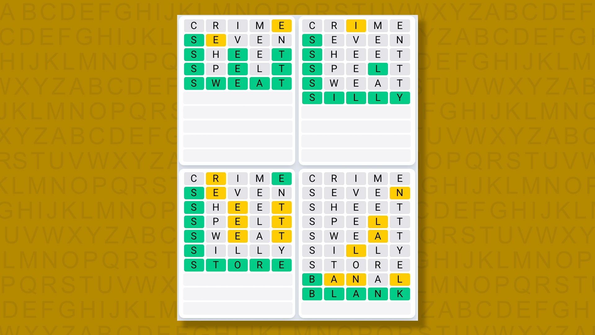 Quordle Daily Sequence answers for game 1488 on a yellow background