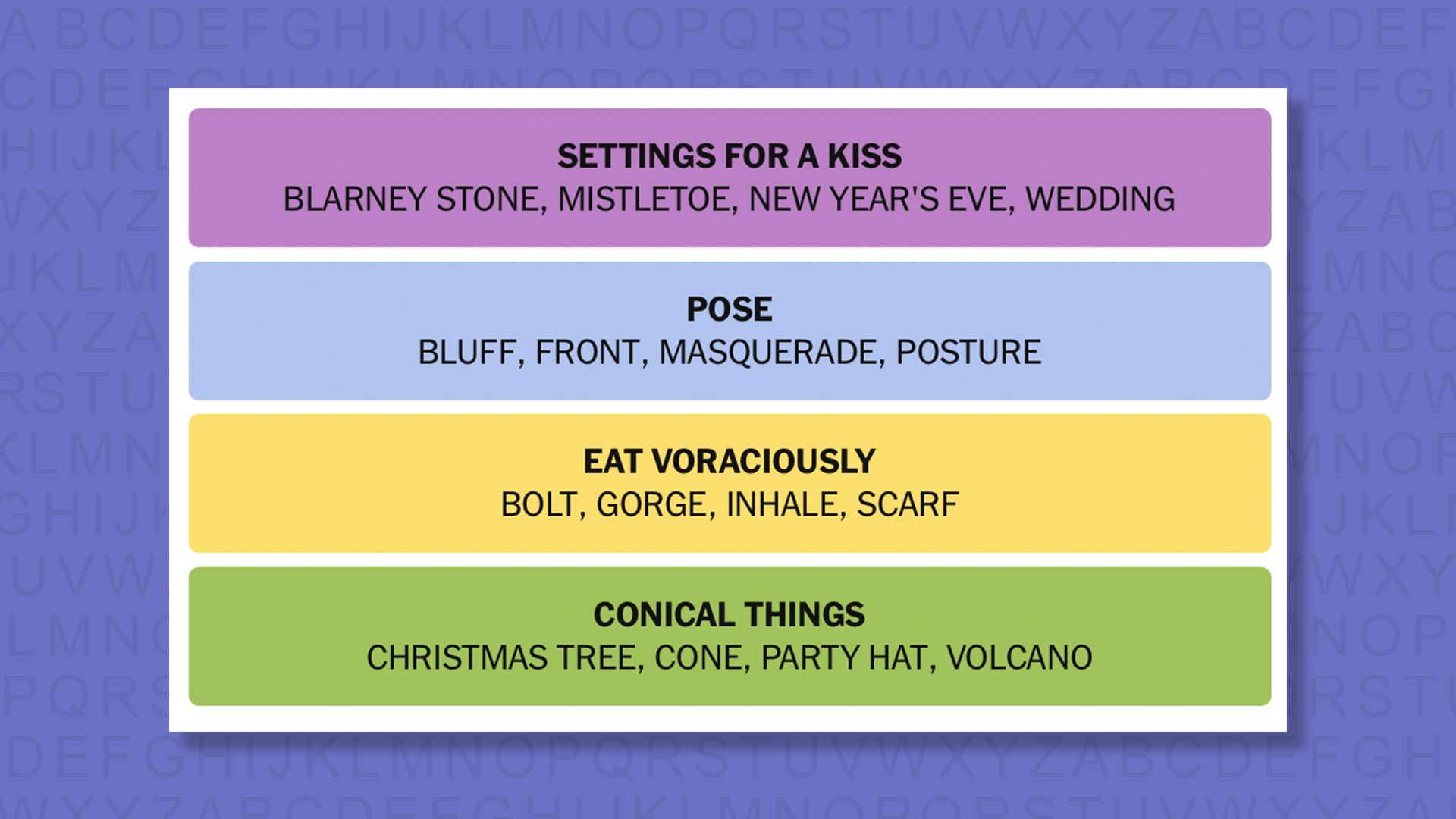 NYT Connections answers game 988 on a purple background