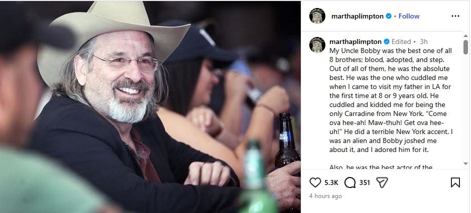 Martha Plimpton pays tribute to 'Lizzie McGuire star Robert Carradine after his death