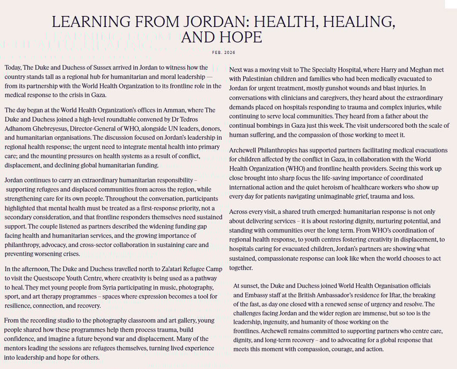 Prince Harry and Meghan make urgent appeal from Jordan amid worsening crisis