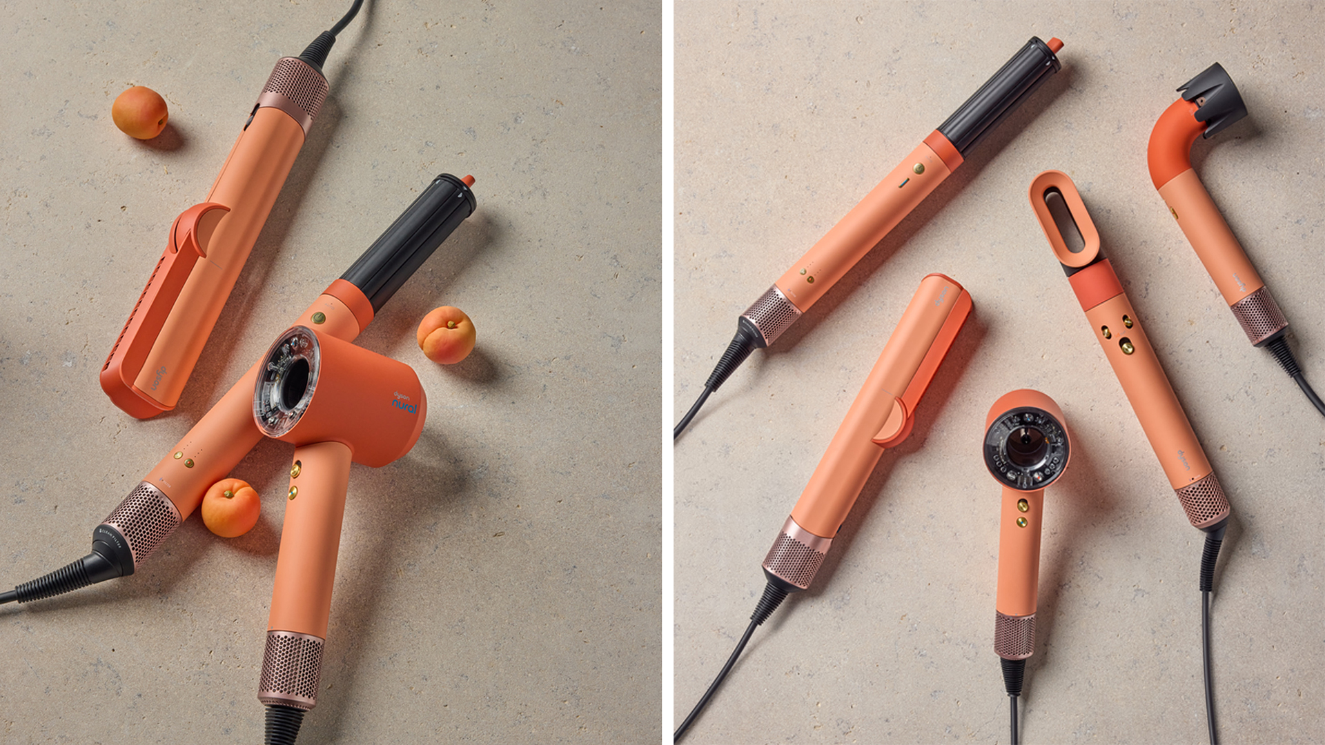 Dyson hair tools in Ceramic Apricot and Topaz colors