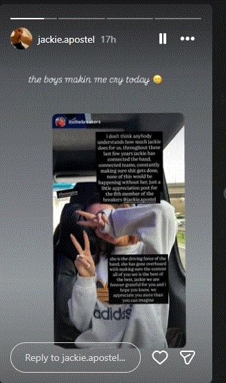 Jackie Apostels official Instagram account.