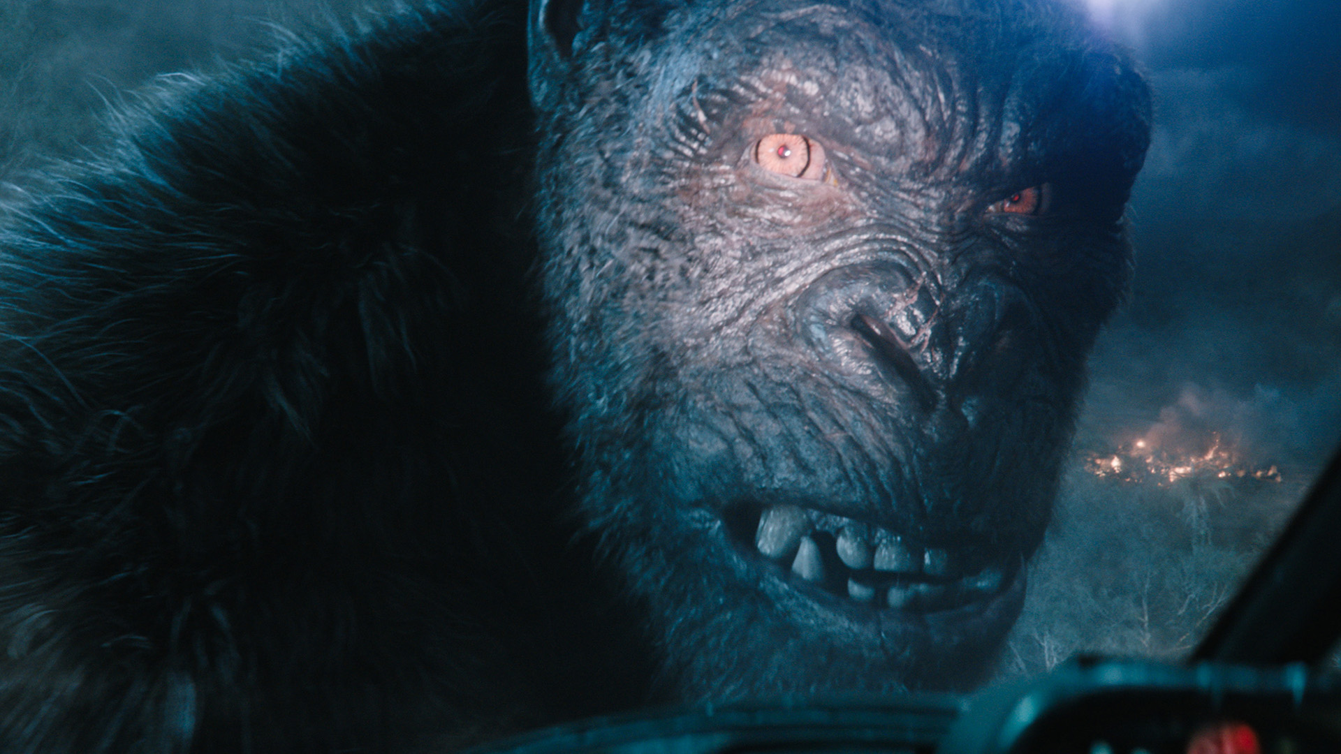 An angry Kong looking towards a bright light at night in Monarch: Legacy of Monsters season 2