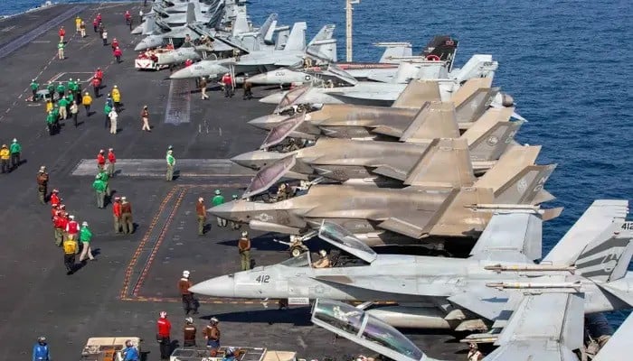 Aircraft perched on the flight deck of the US Navy's Nimitz-class aircraft carrier USS Abraham Lincoln in support of the Operation Epic Fury strike against Iran, February 28, 2026. – Reuters