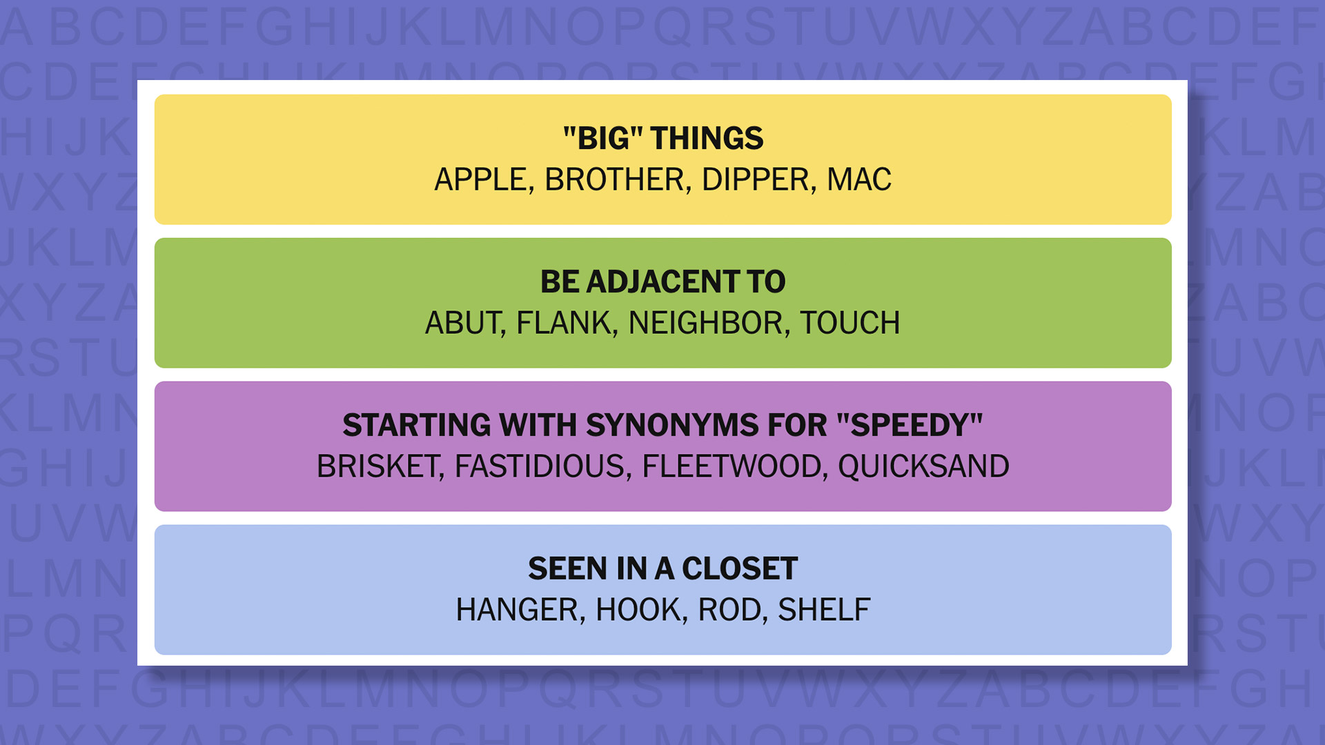 NYT Connections answers game 996 on a purple background