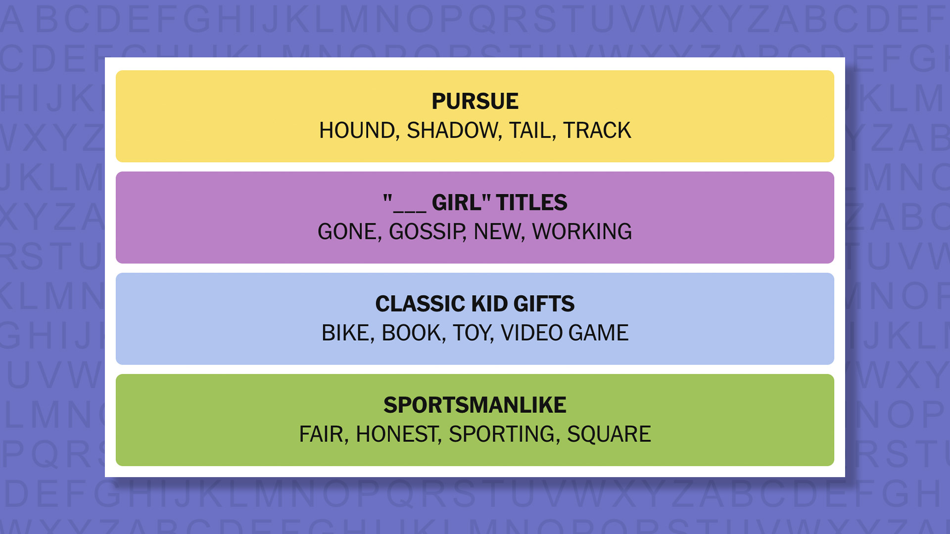 NYT Connections answers game 997 on a purple background