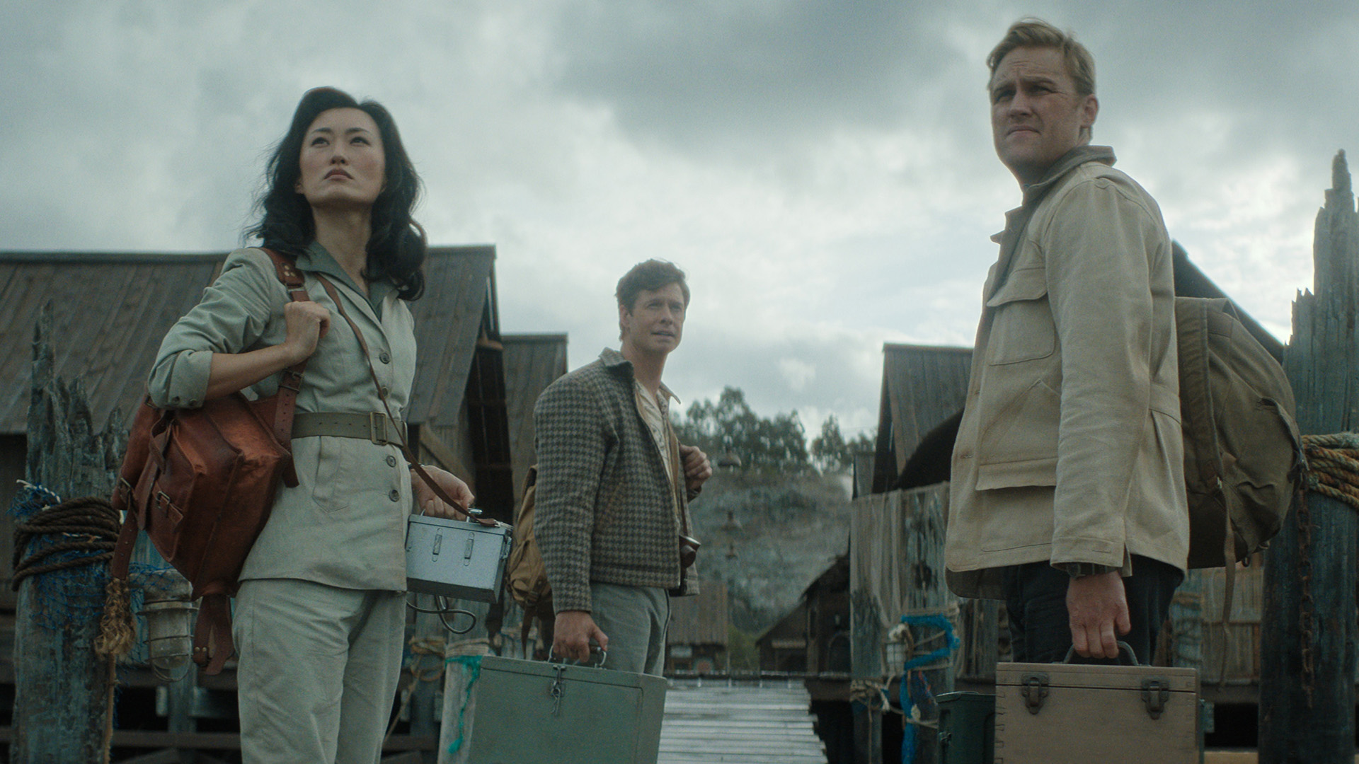 Keiko, Bill and Lee looking at something off screen in Monarch: Legacy of Monsters season 2, episode 1