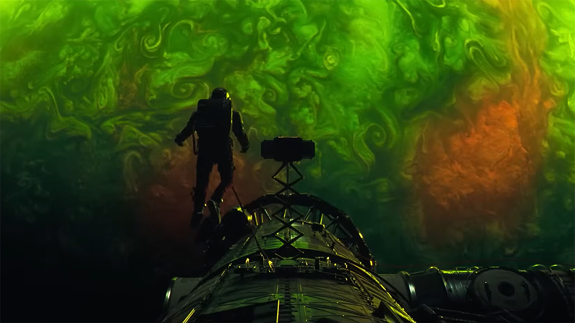 Ryland Grace looking at an alien planet during a spacewalk on the Hail Mary Project