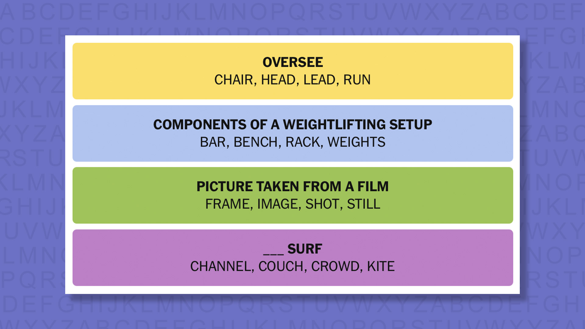 NYT Connections answers game 1015 on a purple background