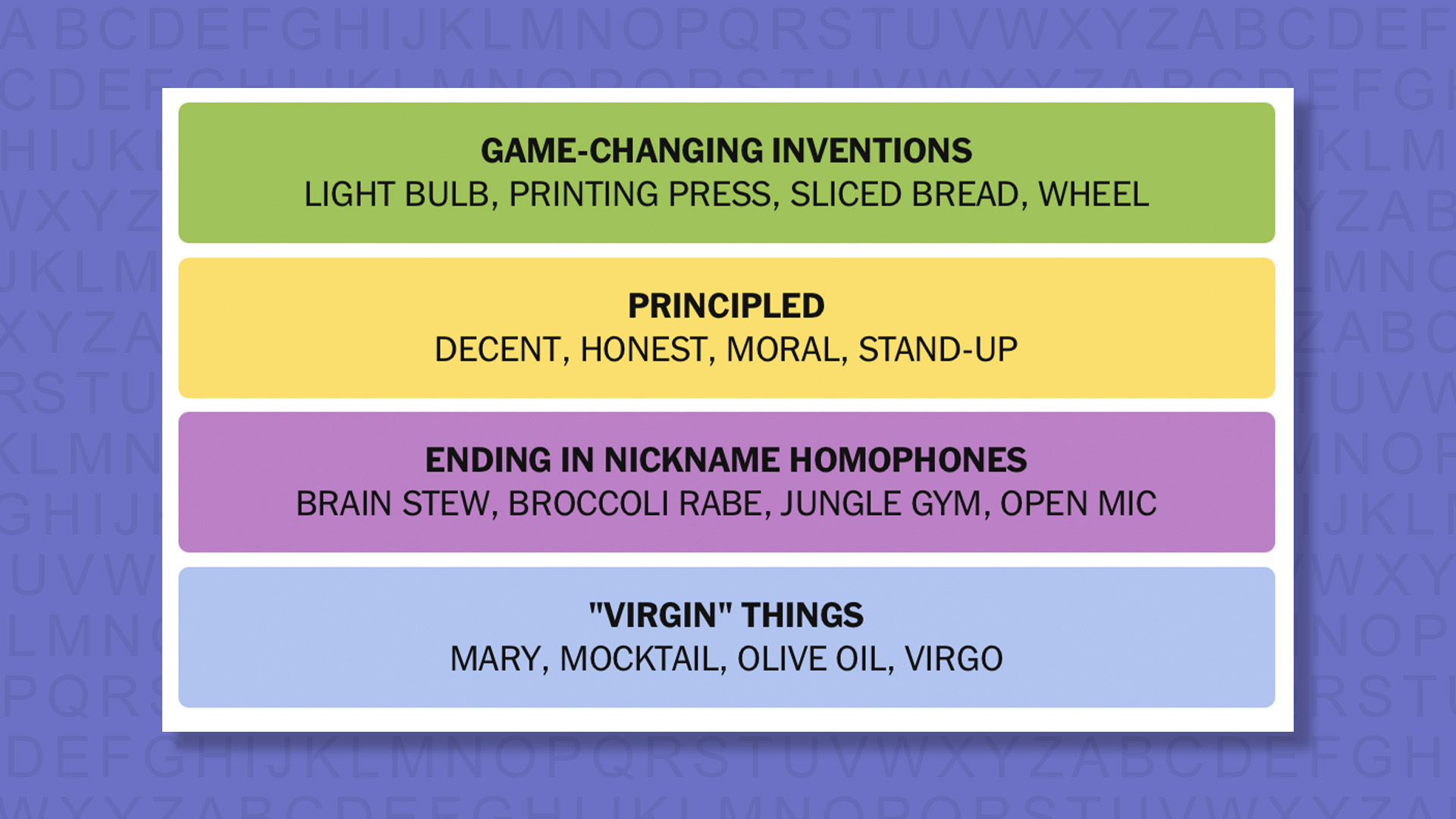NYT Connections answers game 1016 on a purple background