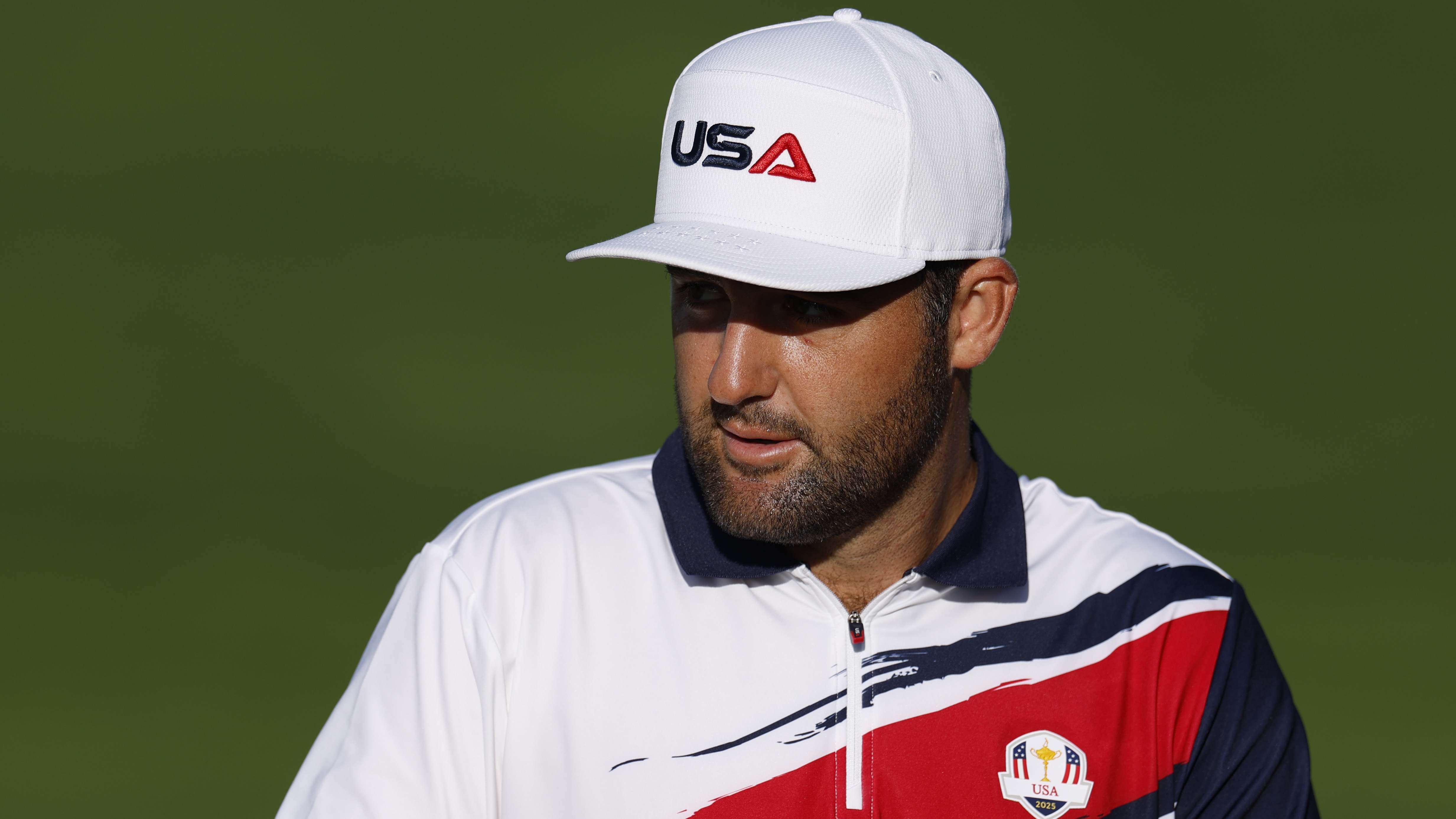 Team USA's Scottie Scheffler looks at the practice range before the 2025 Ryder Cup on the Black Course at Bethpage State Park Golf Course on September 22, 2025 in Farmingdale, New York.