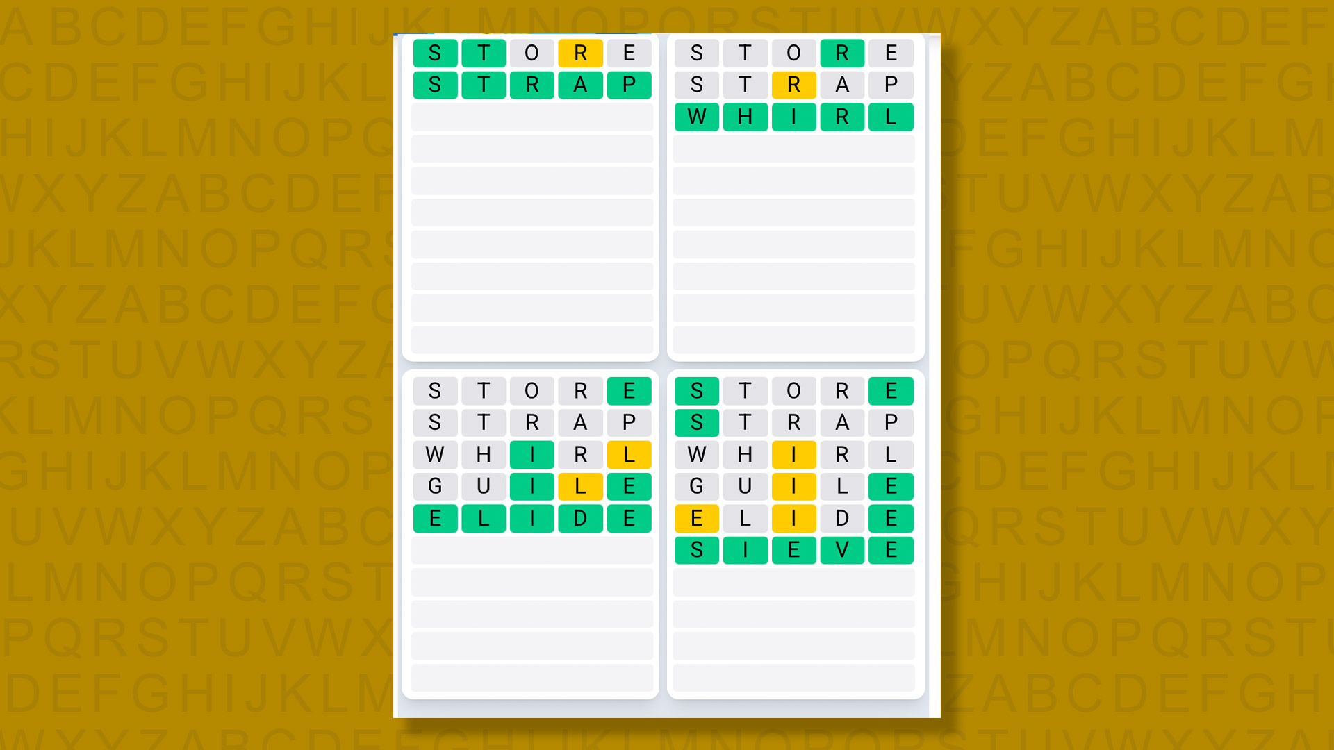 Quordle Daily Sequence answers for game 1526 on a yellow background