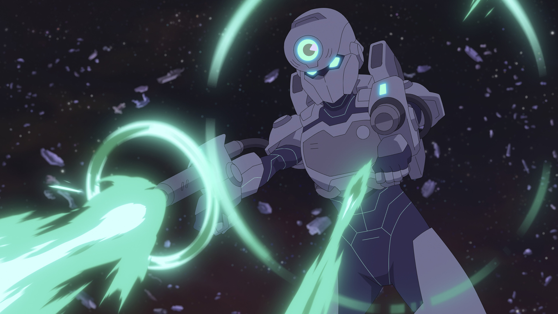 Tech Jacket firing his weapons in space in Invincible season 4