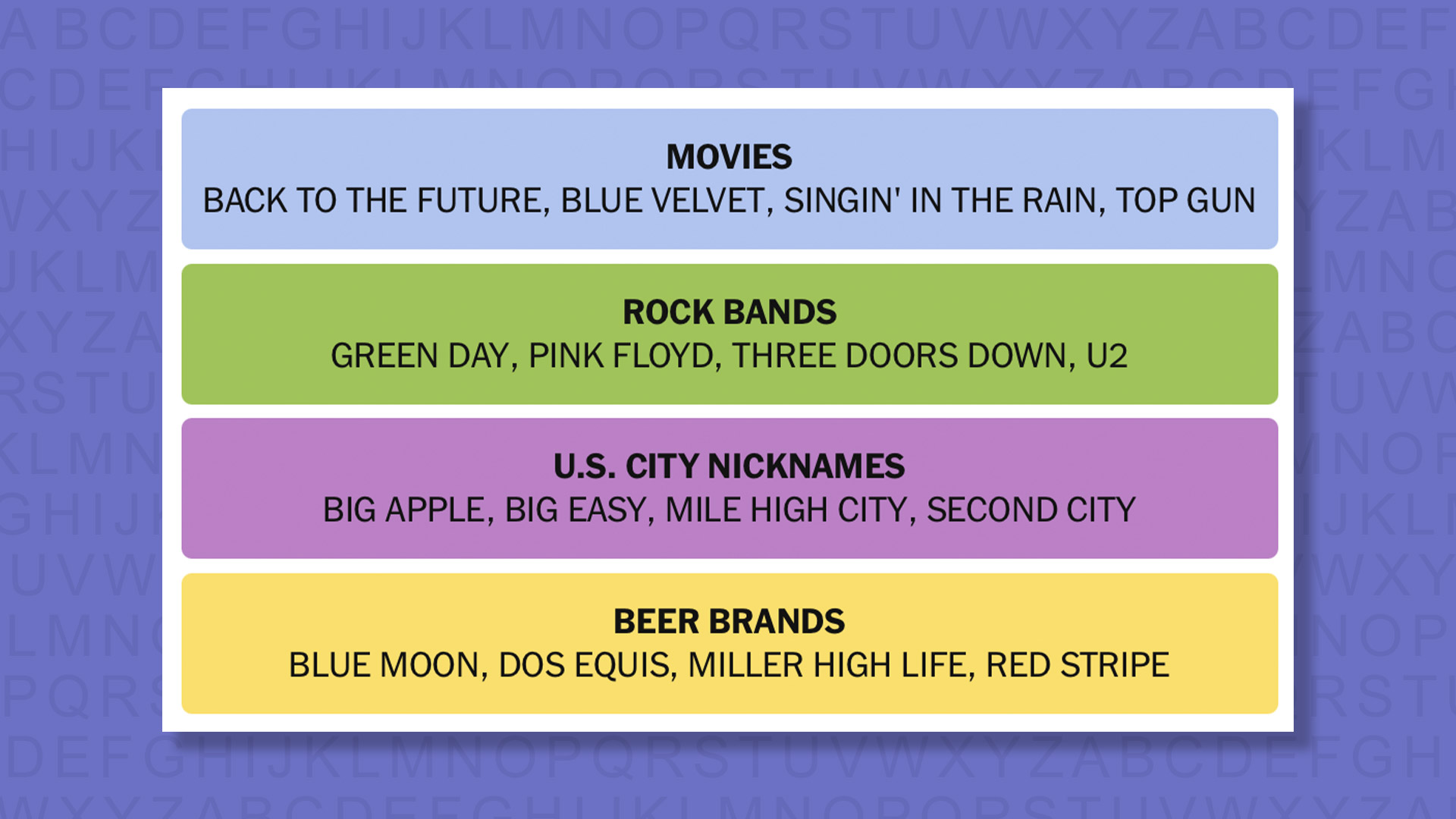 NYT Connections answers game 1025 on a purple background