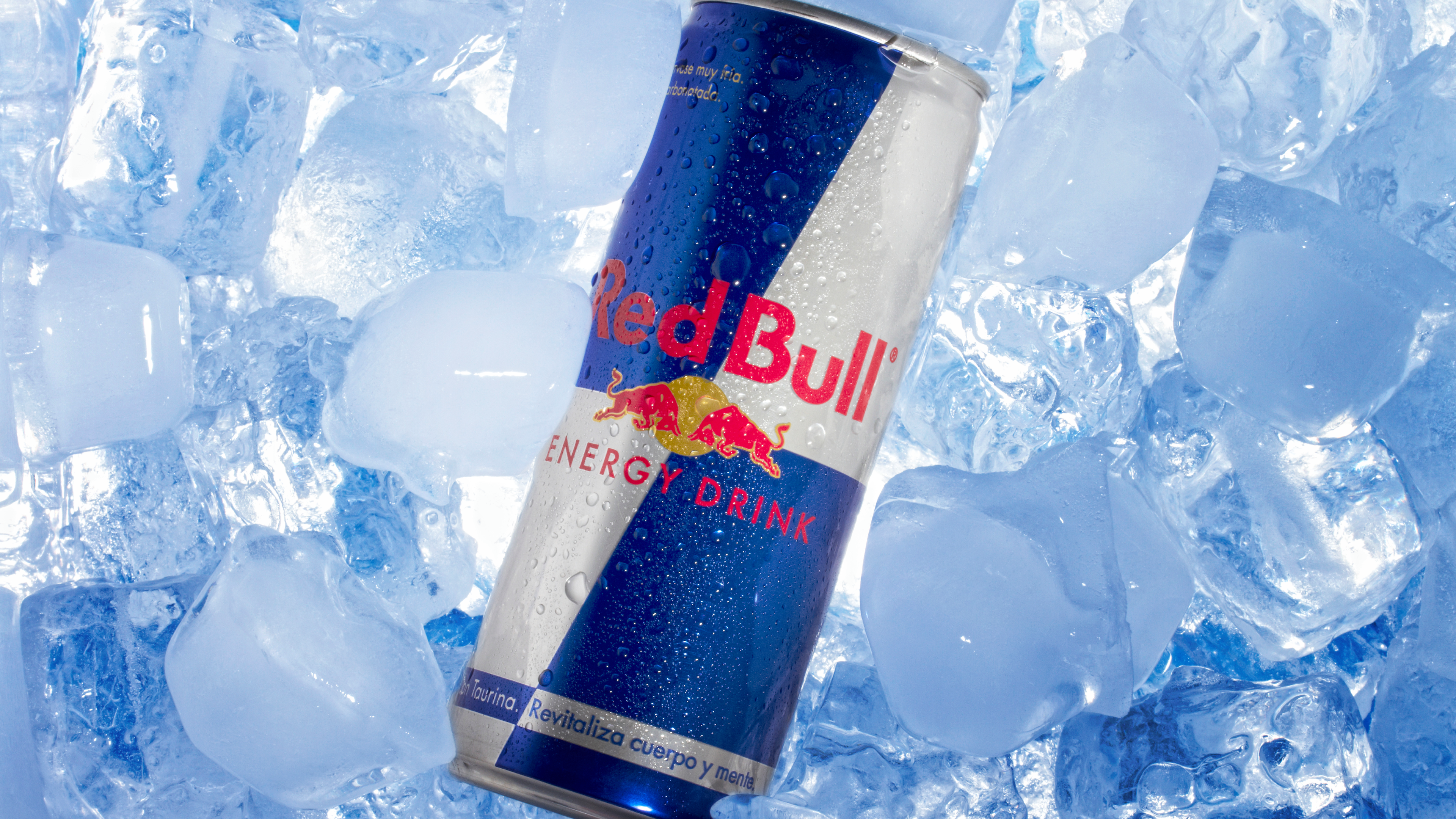 A can of Red Bull on ice.
