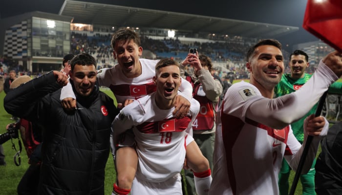 Turkiye players celebrate after qualifying for the FIFA World Cup during the UEFA FIFA World Cup Qualifier against Kosovo at Fadil Vokrri Stadium, Pristina, Kosovo, March 31, 2026. – Reuters