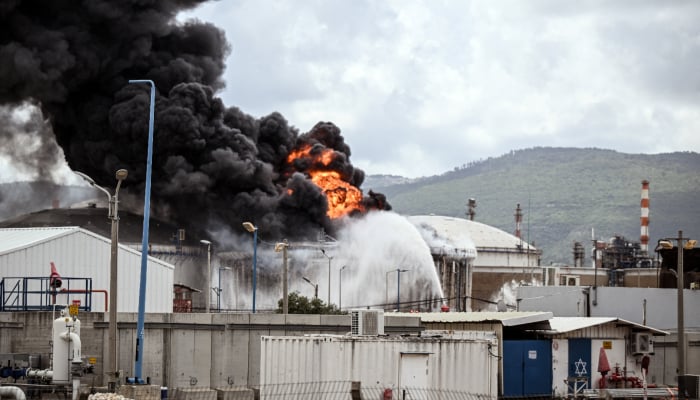 A fire after Israel's Fire and Rescue Service said an industrial building and a fuel tanker at Israel's oil refineries were hit by debris from an intercepted Iranian missile, amid the US-Israel conflict with Iran, in Haifa, Israel, March 30, 2026. – Reuters