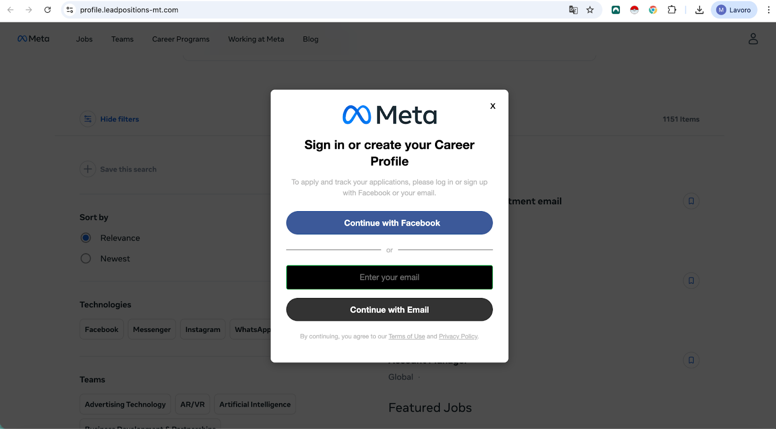 Screenshot showing fake Facebook login message