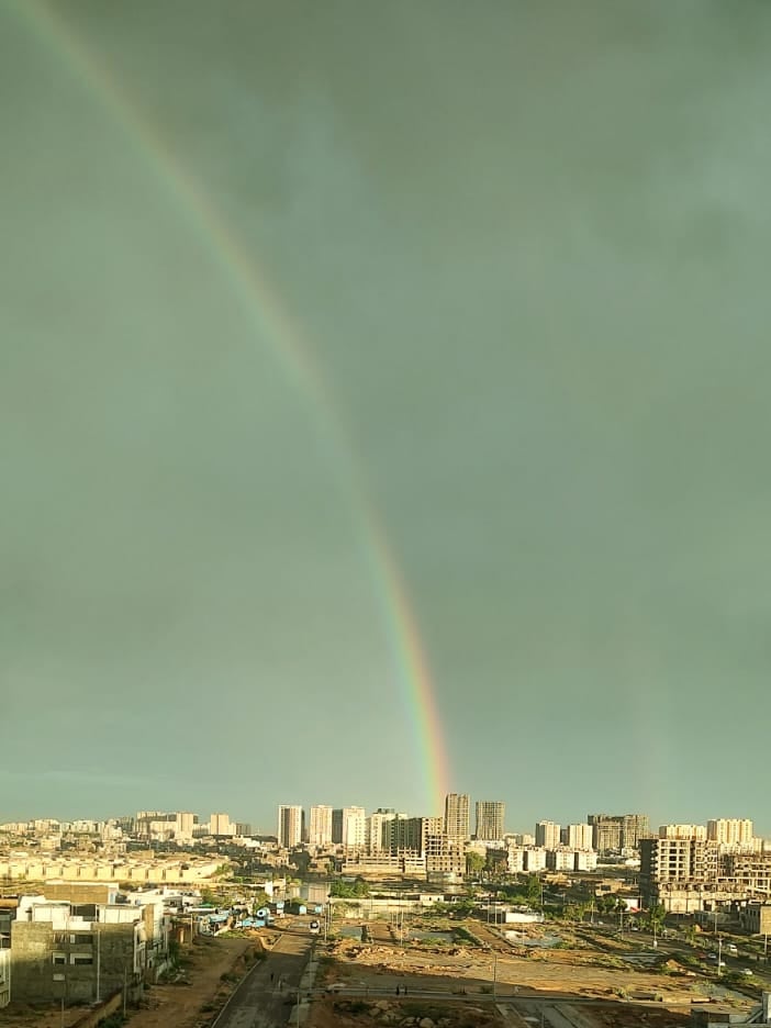 A fascinating view of a rainbow from Sector 25-b, Gulzar-e-Hijri area after heavy rains in Karachi on April 2, 2026. – PakGazette.tv