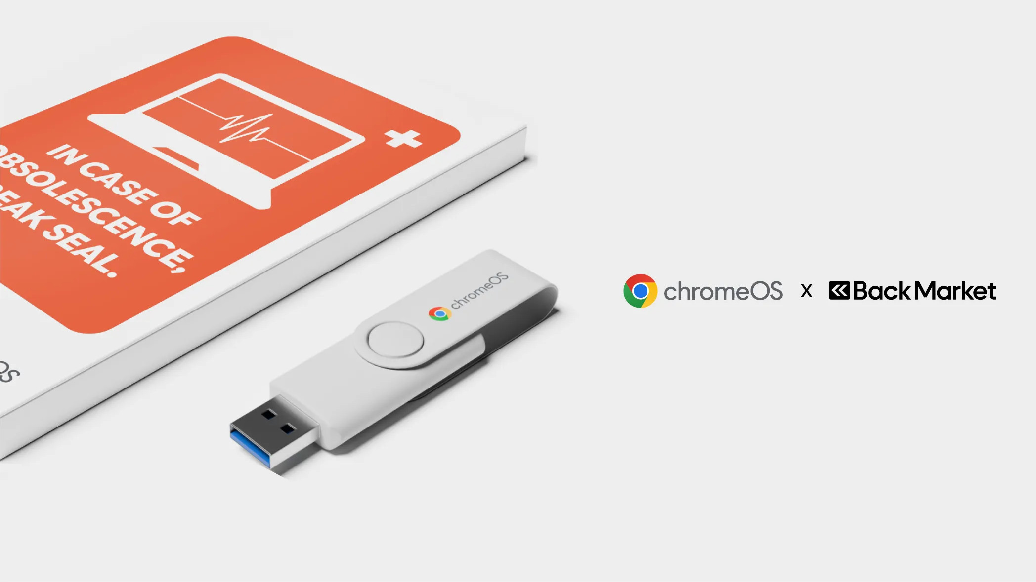 Google ChromeOS Flex Kit bundle with a USB stick next to it