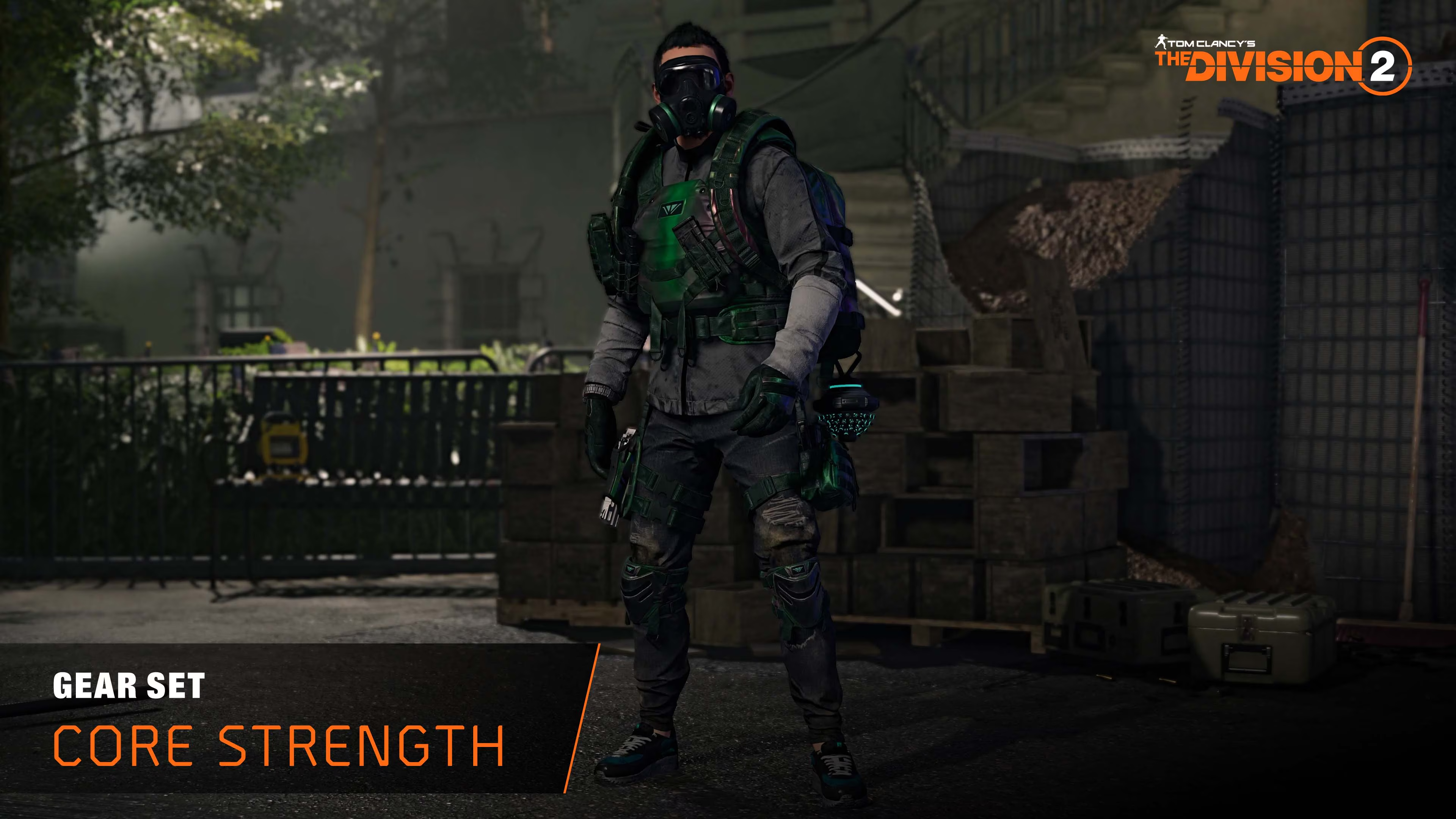 Artwork from The Division 2's latest update, 'Rise Up'; showing an agent wearing the new Core Strength gear.