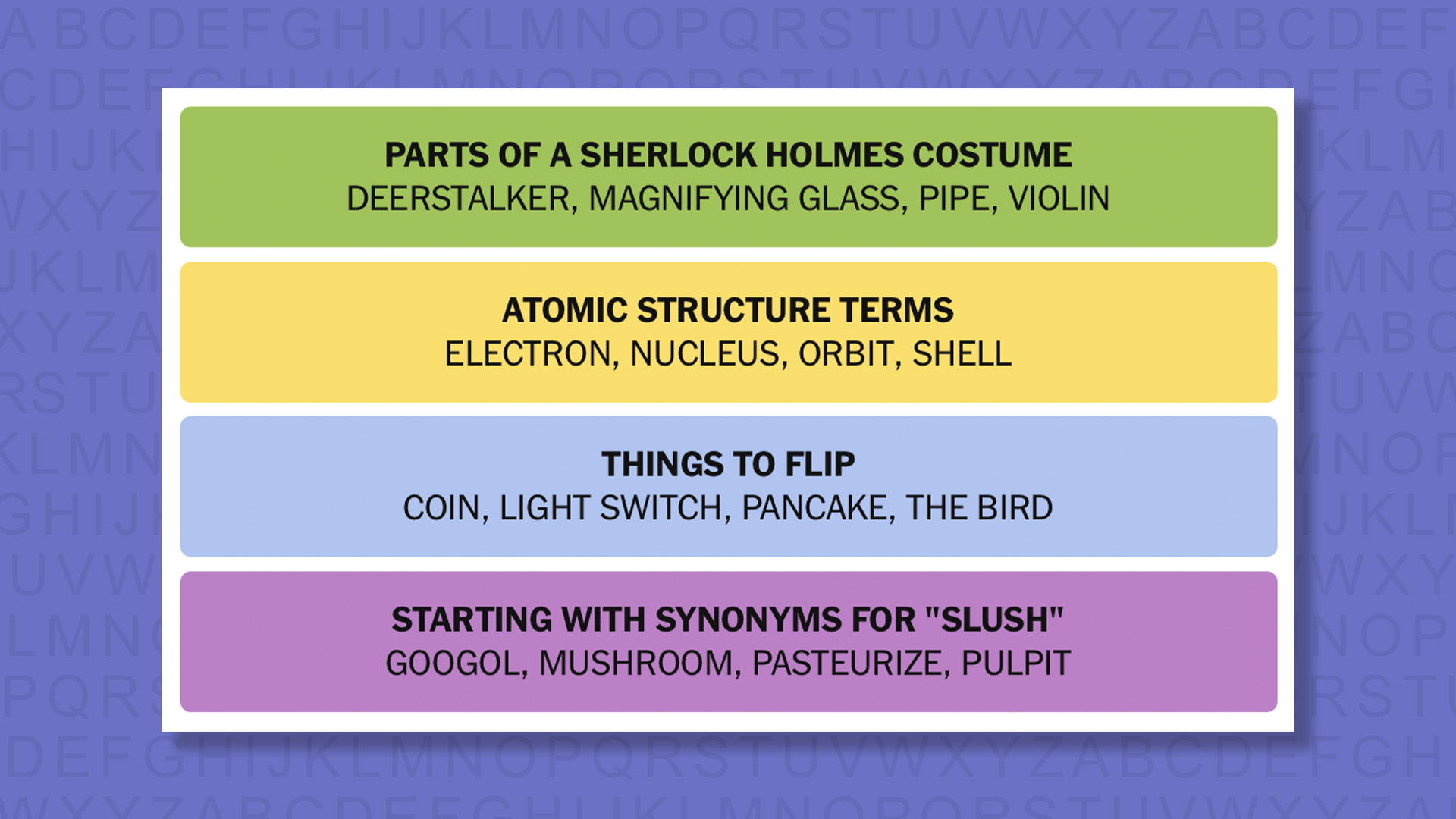 NYT Connections answers game 1029 on a purple background