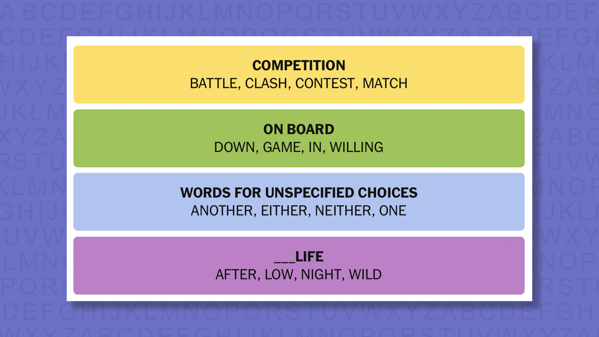 NYT Connections answers game 1031 on a purple background