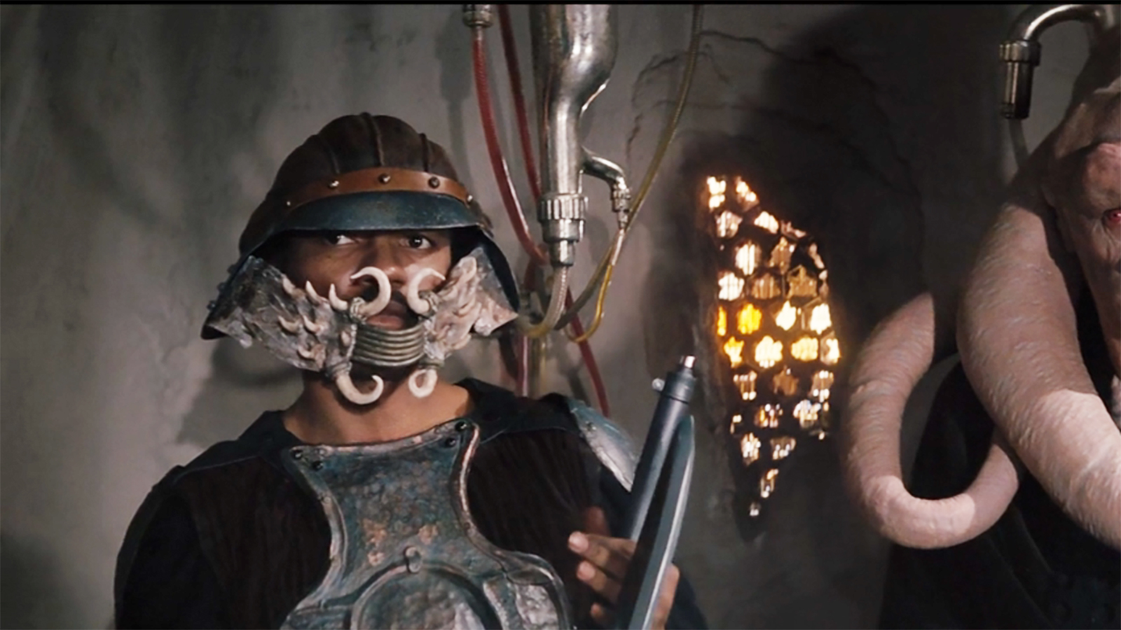 A shot of Lando Calrissian in his Skiff costume in Star Wars Episode VI