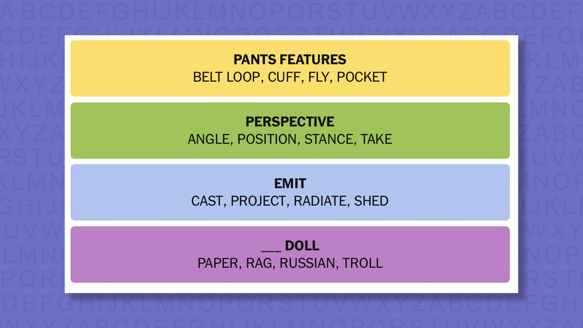 NYT Connections answers game 1036 on a purple background
