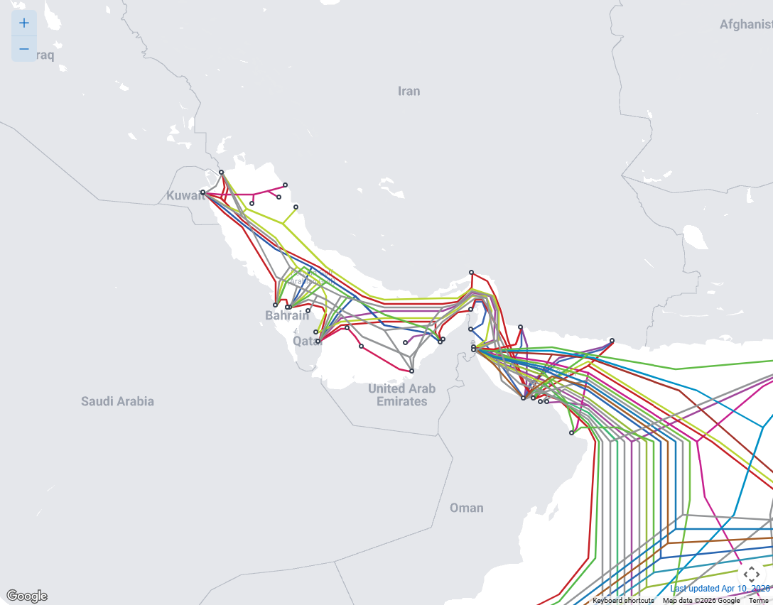Image showing submarine cables in the Middle East, with special reference to the Strait of Hormuz.