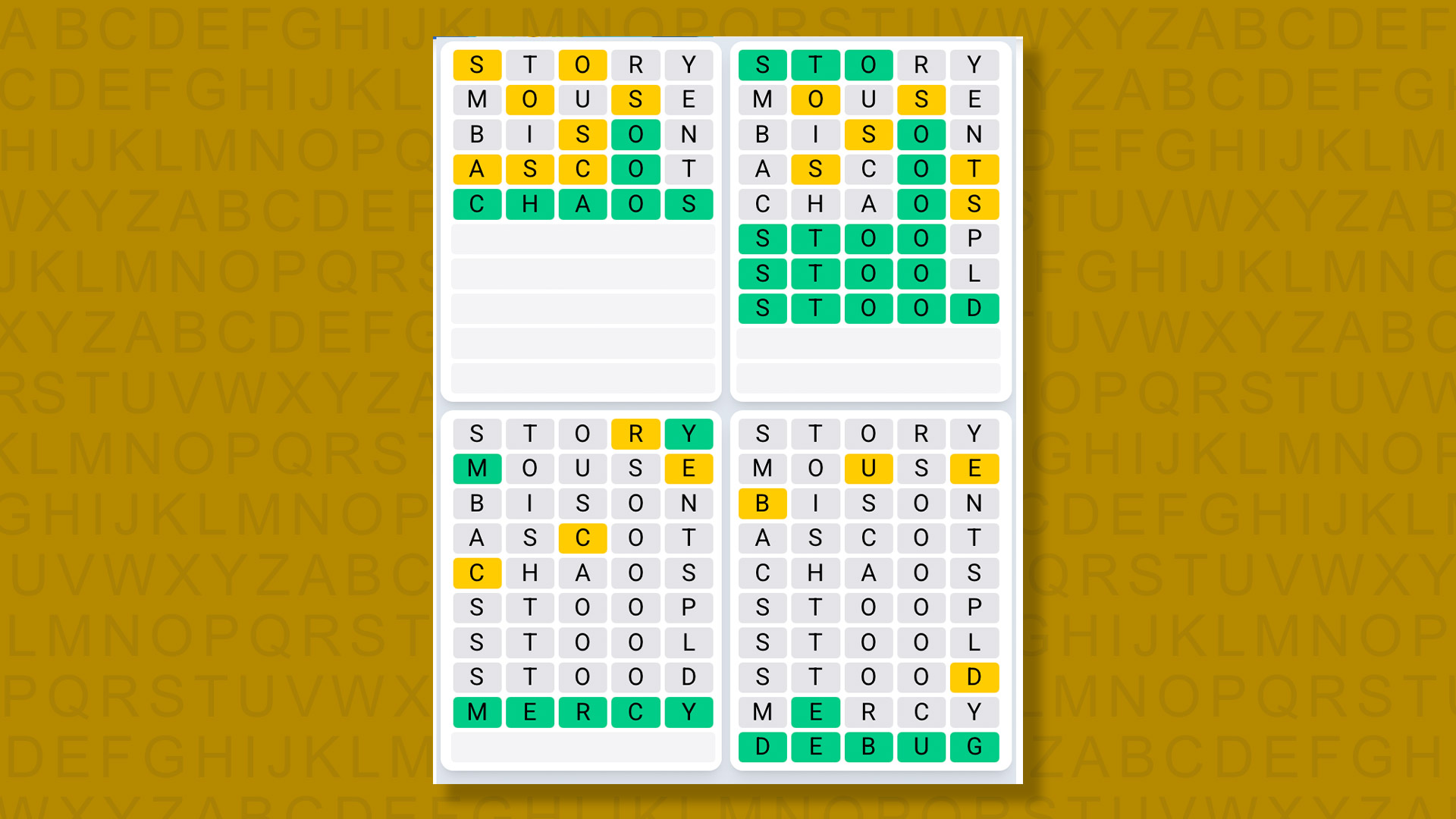 Quordle Daily Sequence answers for game 1541 on a yellow background
