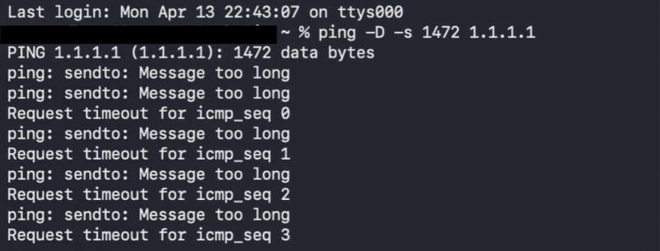 Screenshot showing MTU limits on a Surfshark live connection