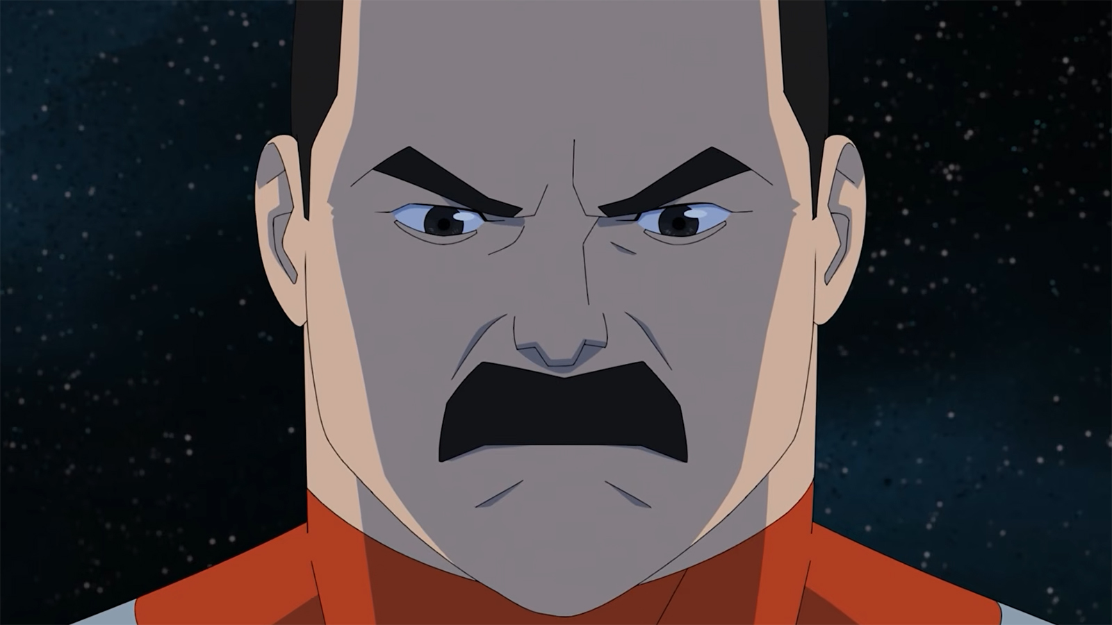 A close-up of Grand Regent Thragg looking down in Invincible season 4 episode 7