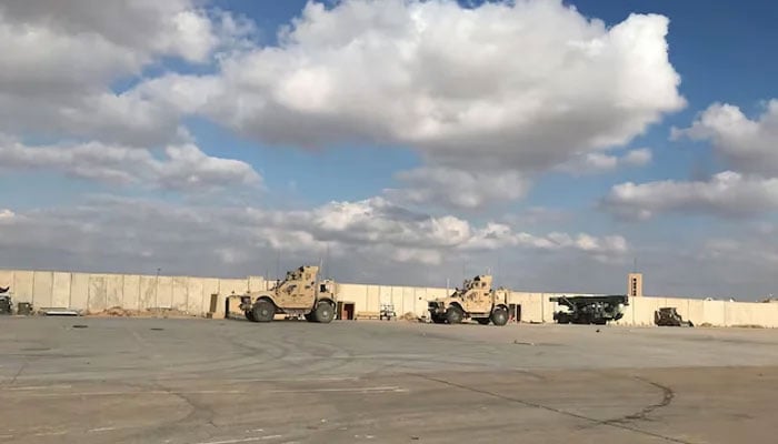 Military vehicles of US soldiers are seen at al-Asad air base in Anbar province, Iraq, on January 13, 2020. – Reuters