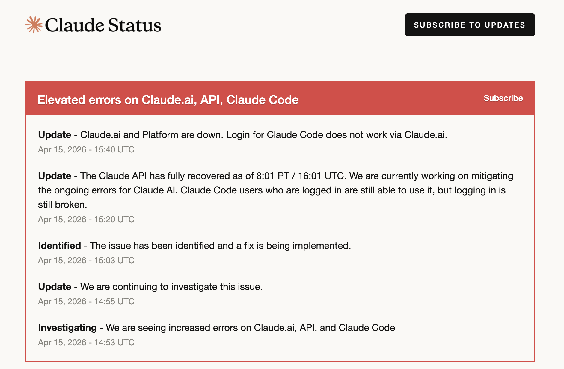 Claude's Status Page