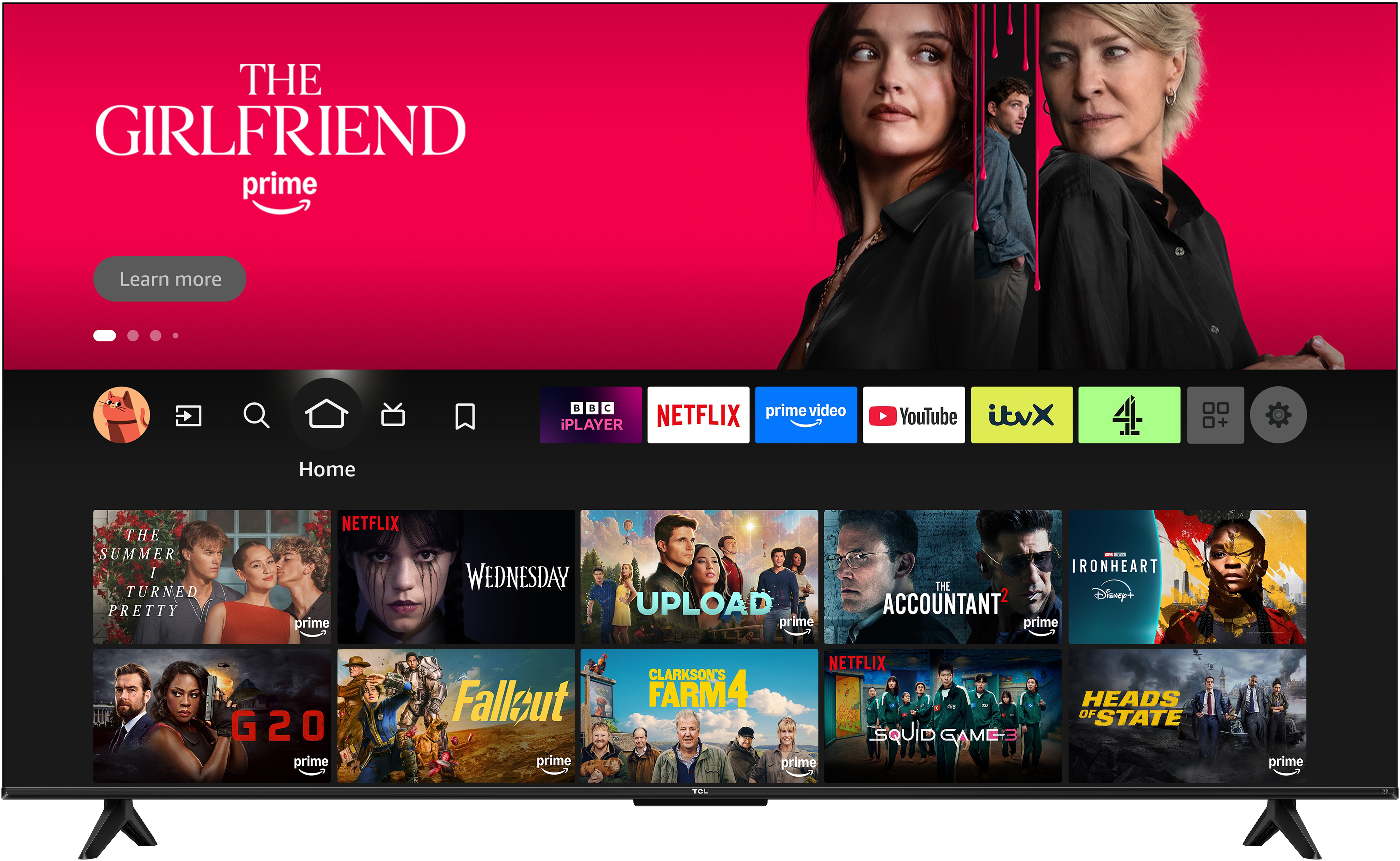 Image of TCL V6D with Fire TV home screen on screen