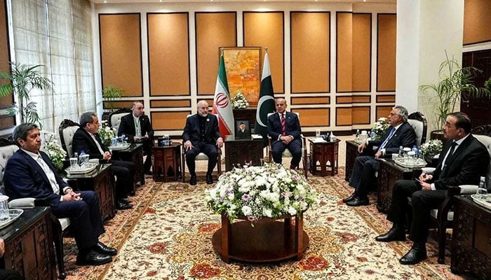 Prime Minister Shehbaz Sharif meets Iranian Parliament Speaker Mohammad Bagher Ghalibaf, as US and Iranian delegations are expected to hold peace talks, in Islamabad, April 11, 2026. – Reuters