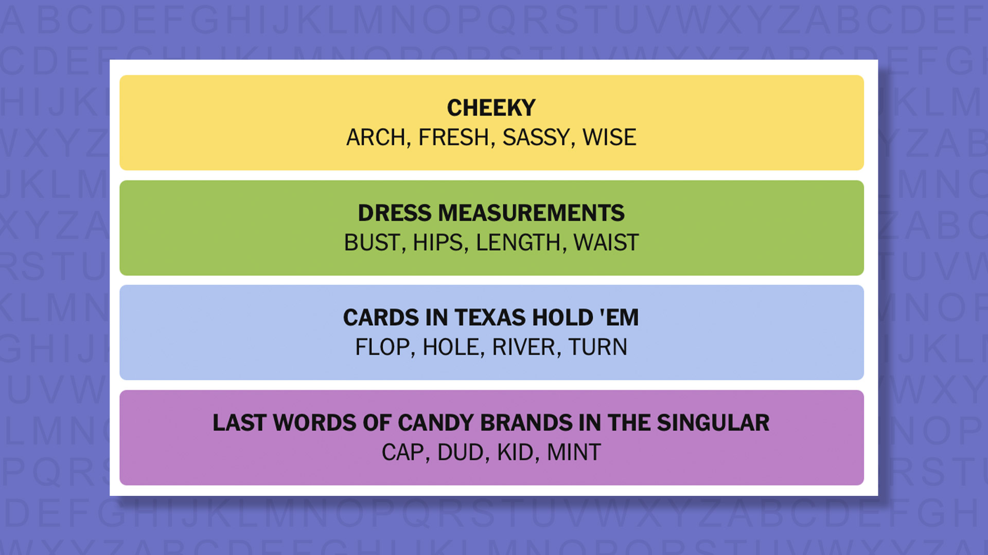 NYT Connections answers game 1043 on a purple background