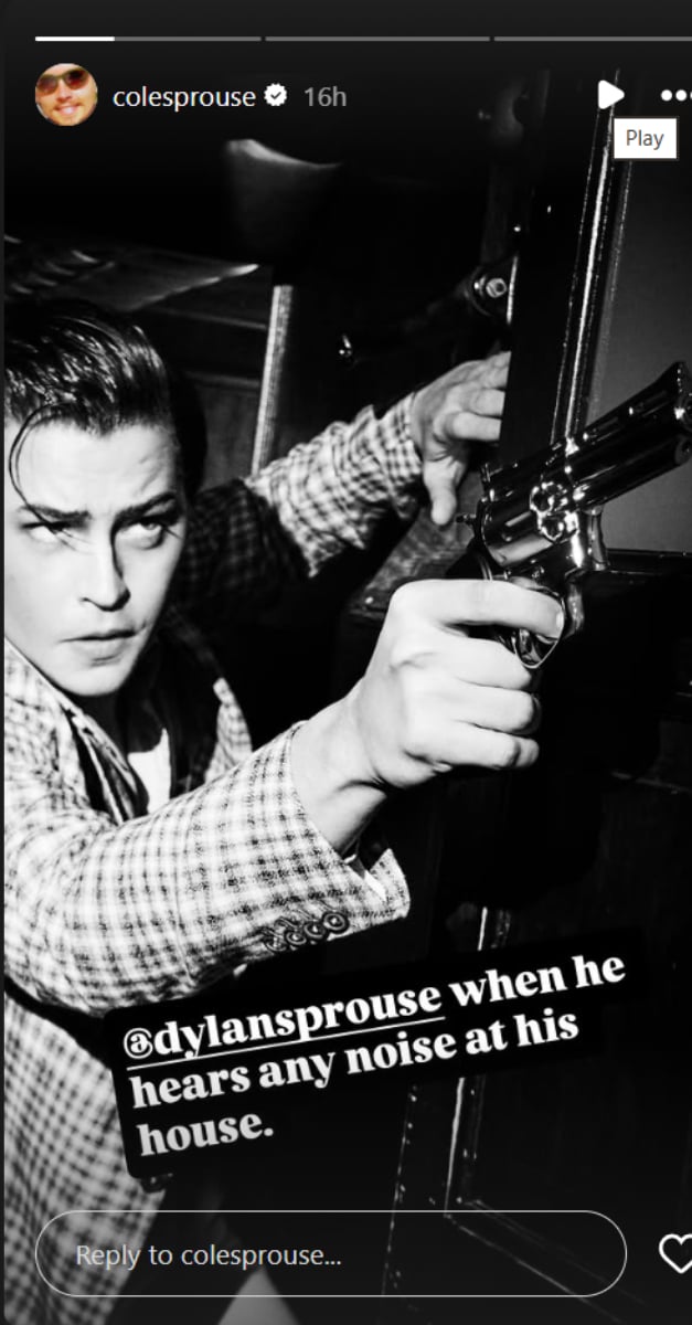 Cole Sprouse reacts when his brother Dylan confronts an intruder in his home