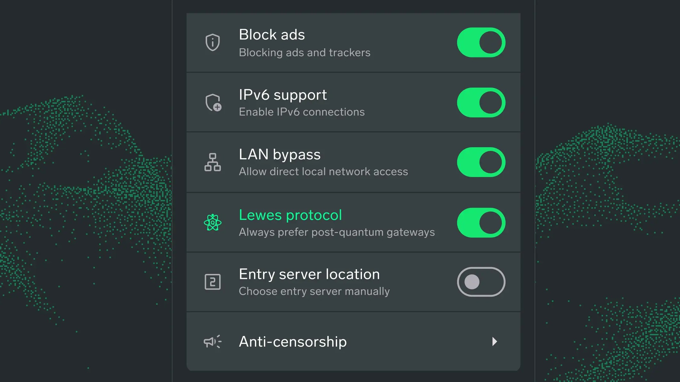 Post-quantum settings in the NymVPN app