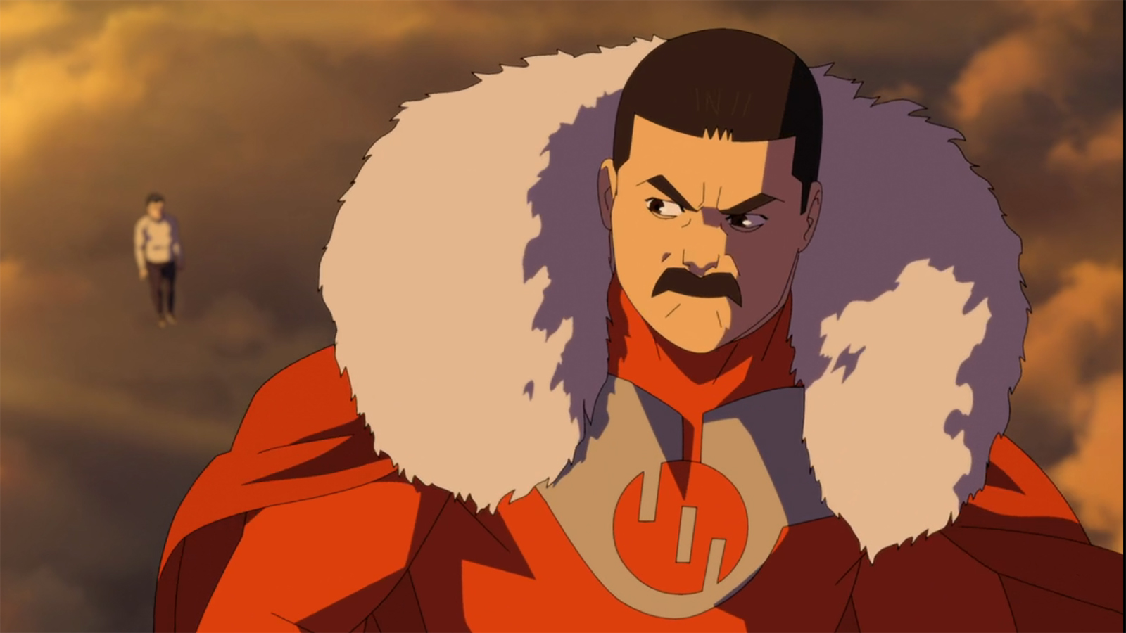 A close-up of Grand Regent Thragg looking at Mark in Invincible season 4 episode 8