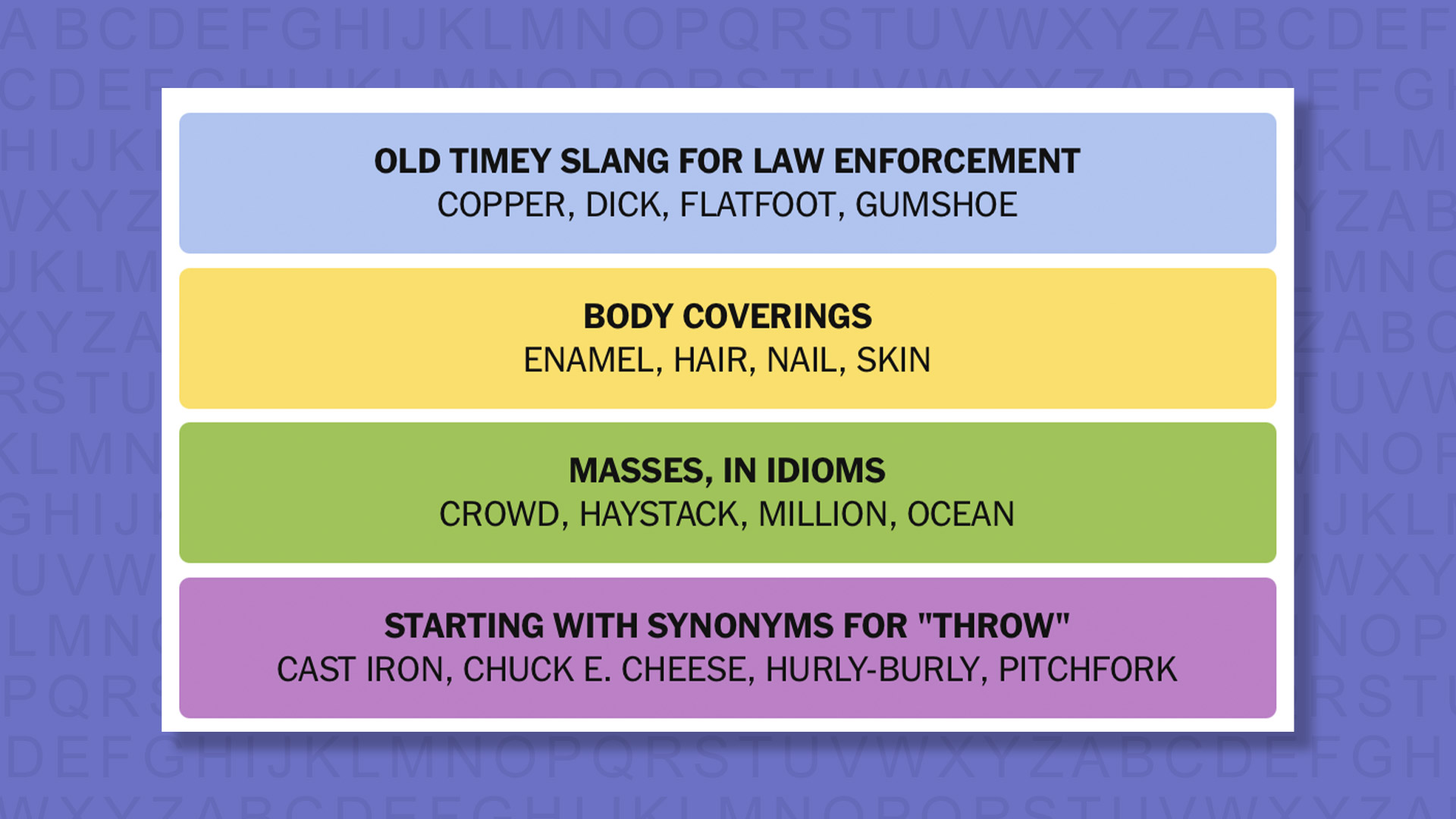 NYT Connections answers game 1049 on a purple background