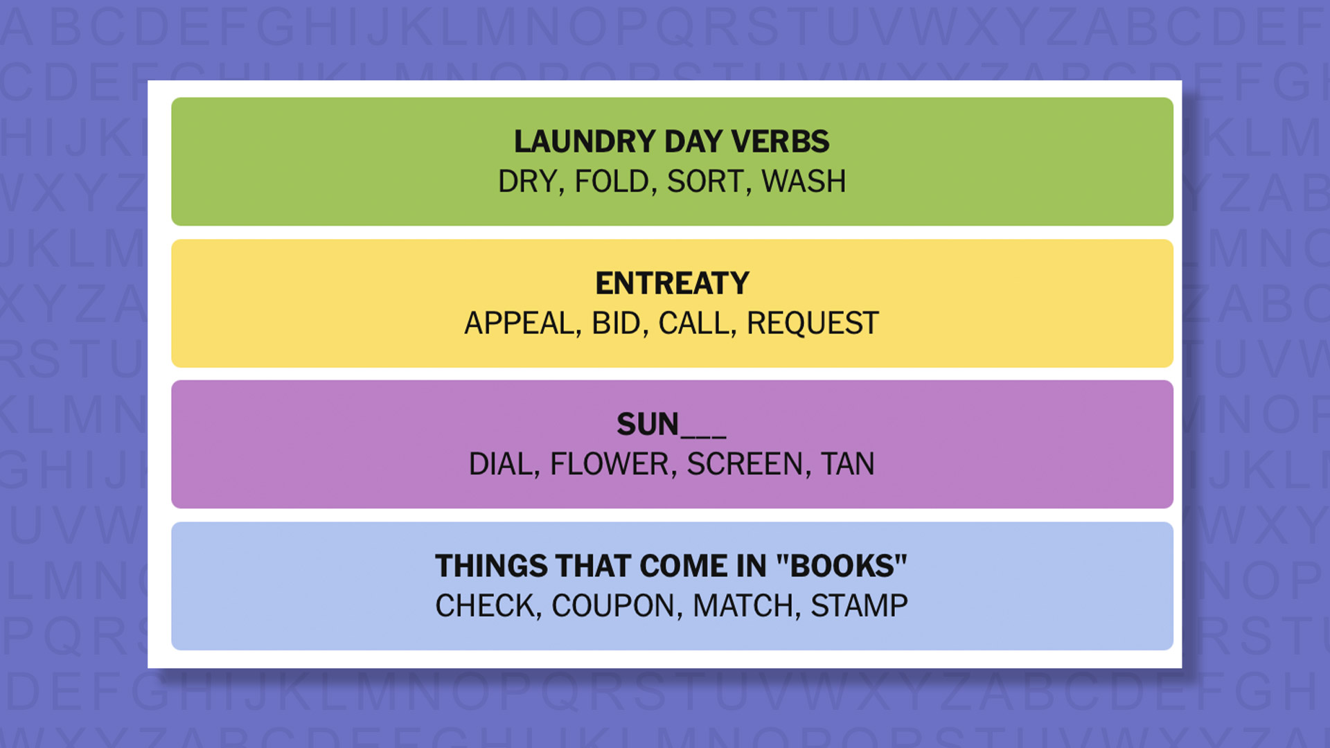 NYT Connections answers game 1052 on a purple background