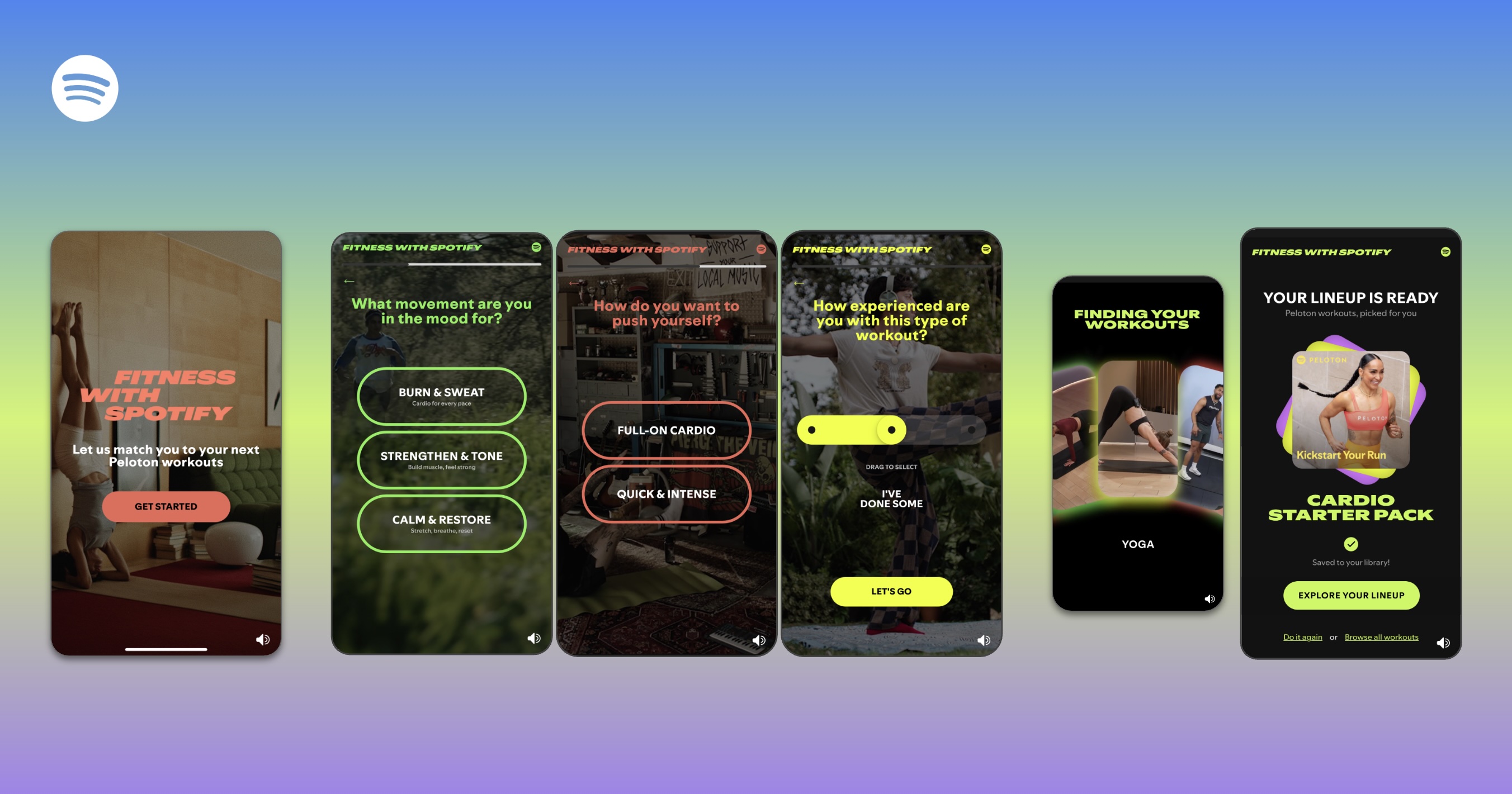 A graphic showing the process of joining the new Spotify Fitness center.