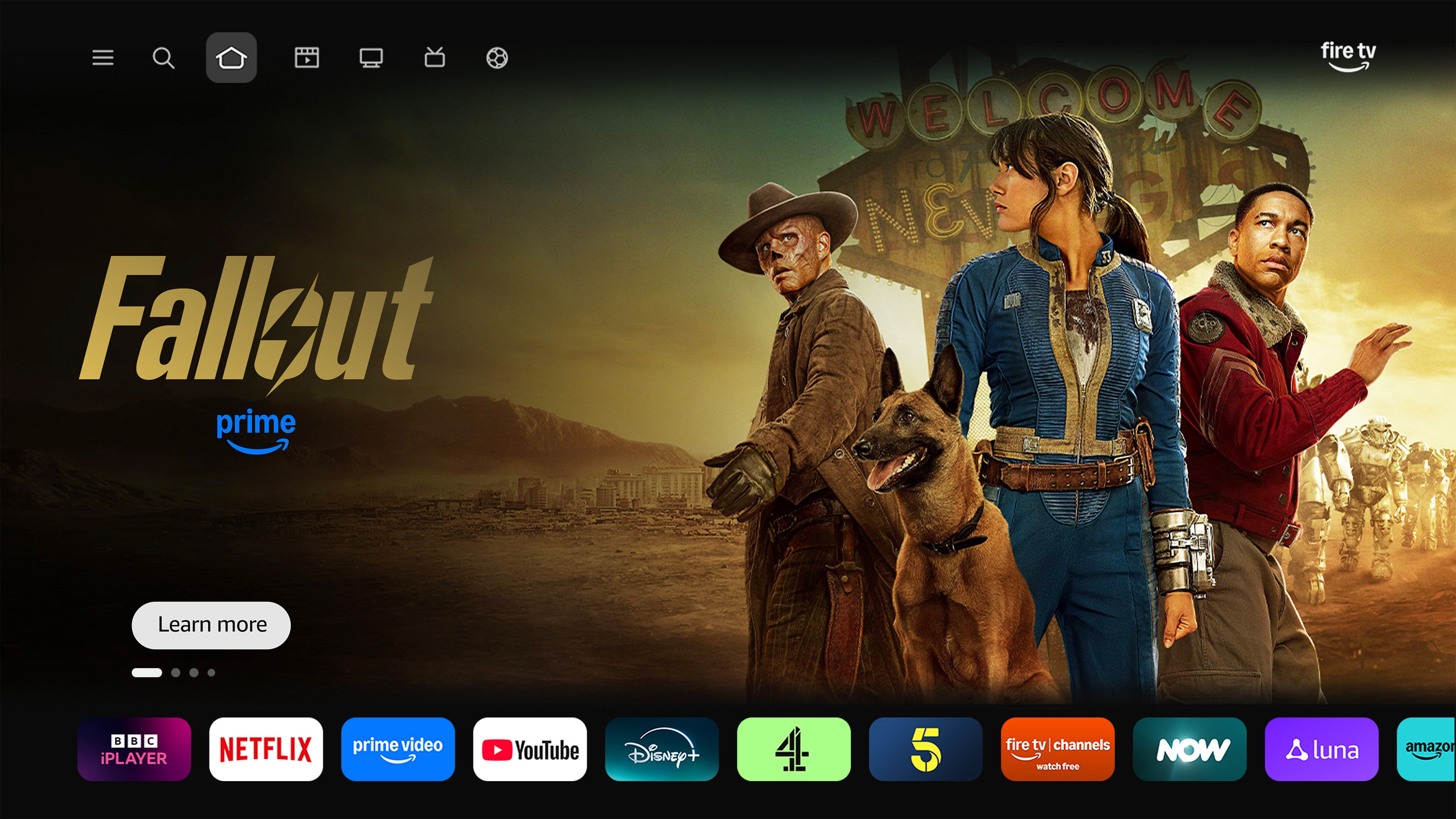 Amazon Fire TV 2026 Homepage Update with Fallout Ads and Apps on Screen