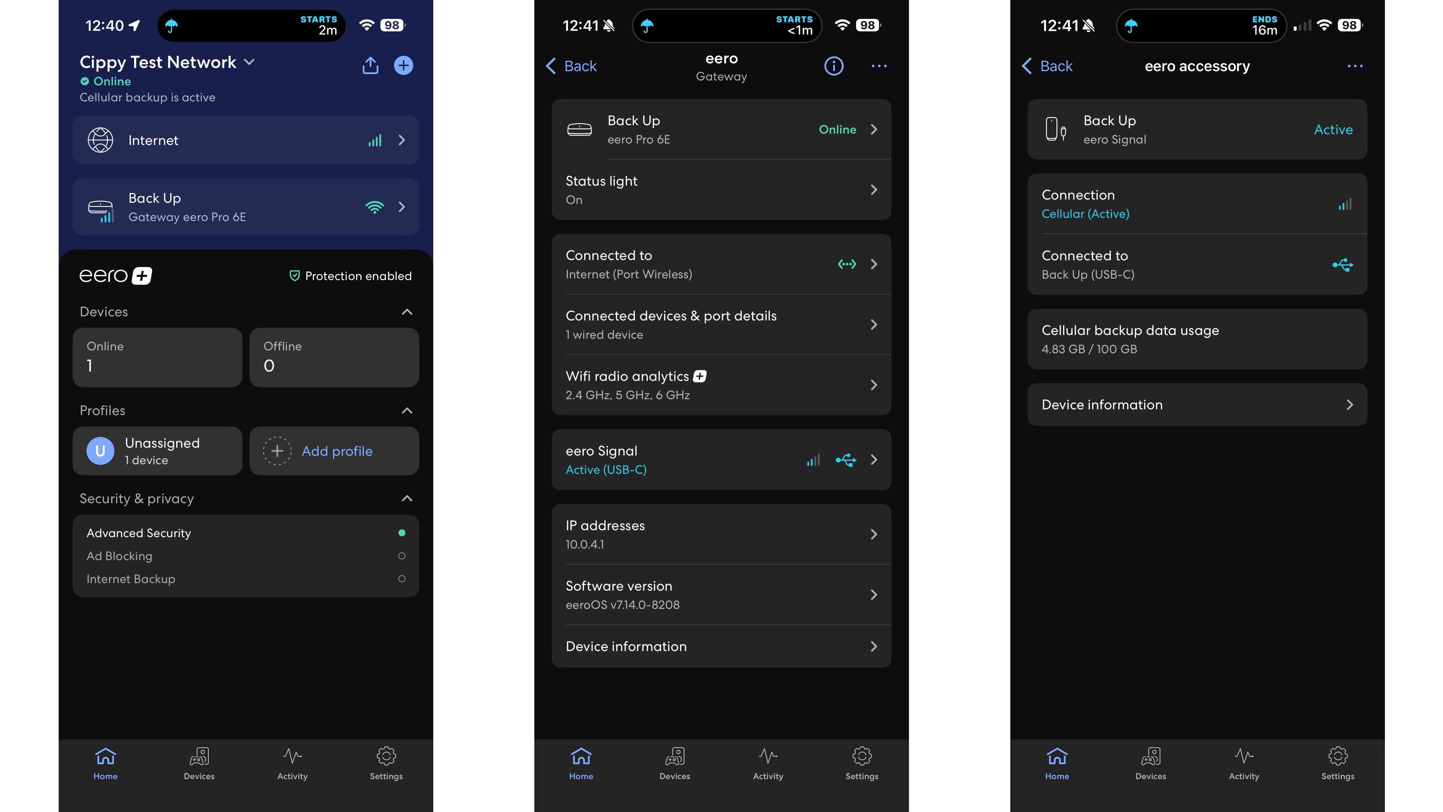 Eero signal settings in the app