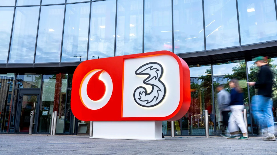 Vodafone office buildingThree logo