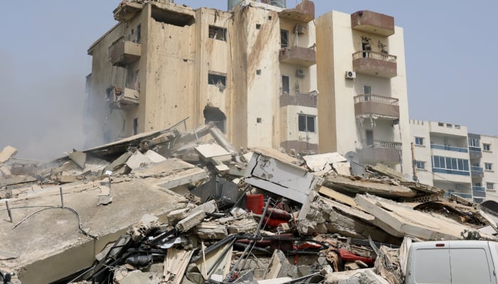 Debris from a building destroyed in an Israeli airstrike, amid escalating hostilities between Israel and Hezbollah, as the US-Israel conflict with Iran continues, in Tyre, Lebanon, April 4, 2026. – Reuters
