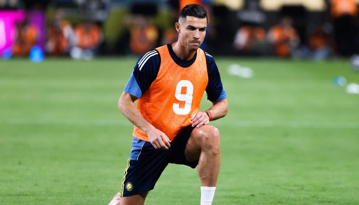Nassrs' Portuguese striker #07 Cristiano Ronaldo warms up before the Saudi Pro League football match between Al-Nassr and Al-Hilal at the King Fahd Sports City stadium in Riyadh on May 12, 2026. – AFP